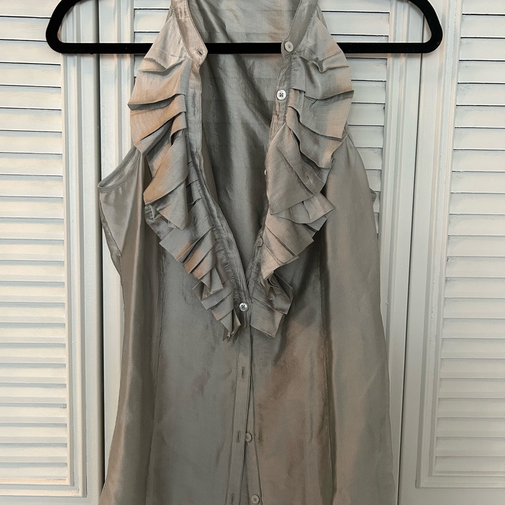 Armani Exchange Silver Ruffled Button Down Blouse - image 7